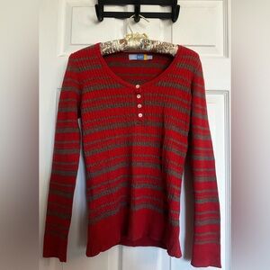 Striped Red and Grey Knit Sweater